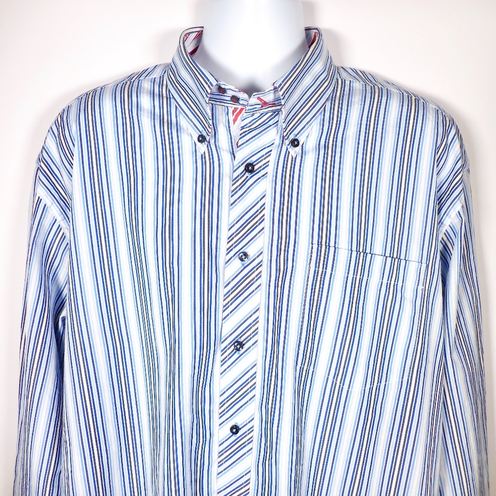 Tommy Hilfiger Mens Sz XL White Blue Striped Dress Shirt Cotton Long Sleeve